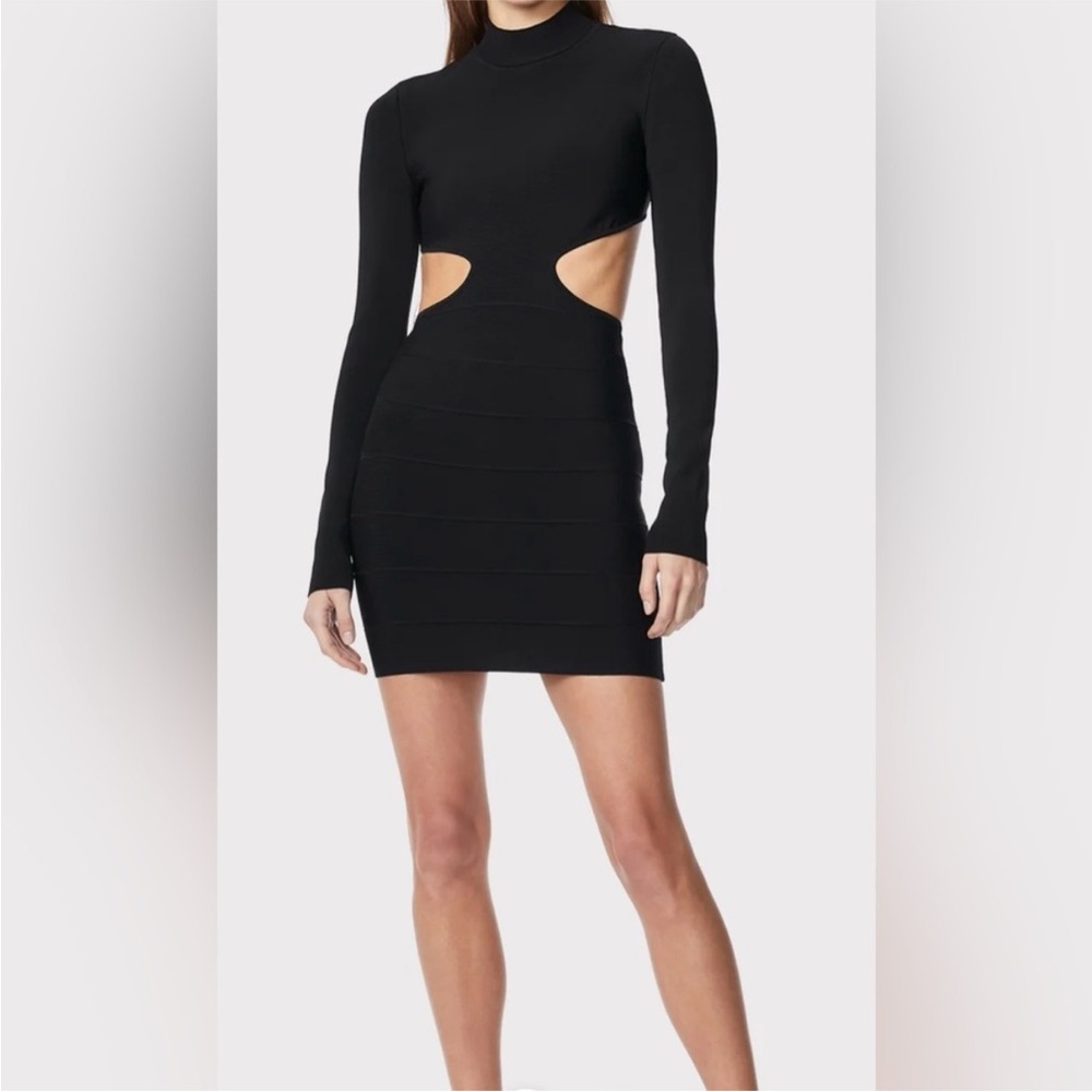 Herve Leger Black Long Sleeve Cut-Out Dress